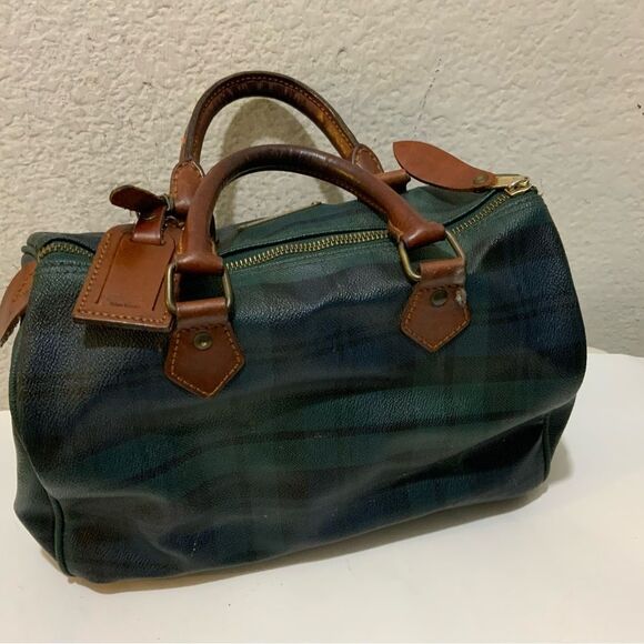 Polo Ralph Lauren Vintage Bag  Pvc Checkered Pattern Top Handle Travel Bag - Picture 4 of 16